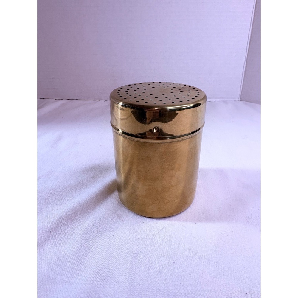 Gold Tone Metal Powdered Sugar Shaker Vintage Cocoa Duster Flour Canister Lid